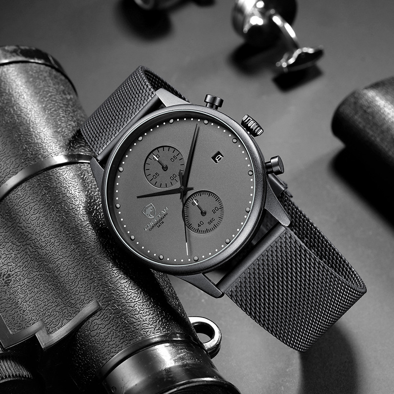 Cheetah Genuine Watch üzleti férfi karóra, népszerű, vízálló, hálós szíjas, többfunkciós, kétszemű férfi karóra 1605