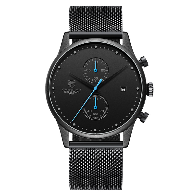 Cheetah Genuine Watch üzleti férfi karóra, népszerű, vízálló, hálós szíjas, többfunkciós, kétszemű férfi karóra 1605