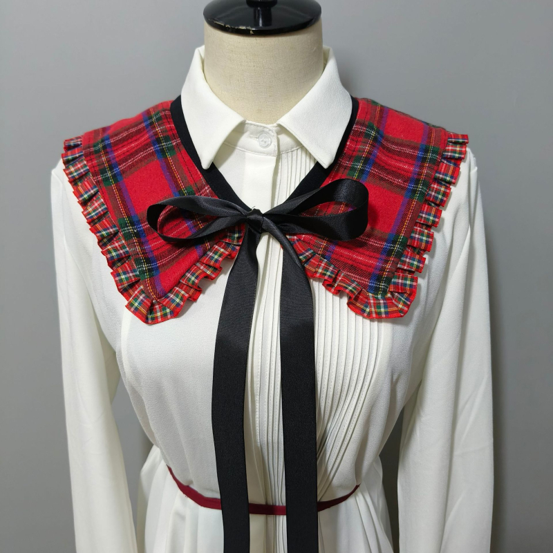 Határokon átnyúló piros és zöld kockás kendő, sötétkék gallérral, műgallérral az amazon AliExpressen