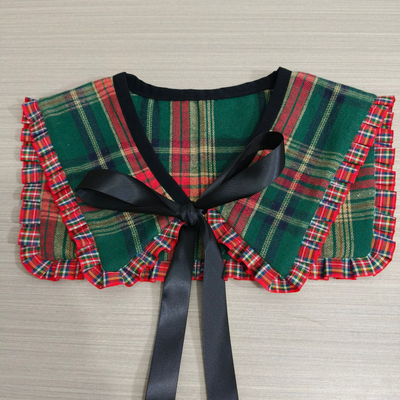 Határokon átnyúló piros és zöld kockás kendő, sötétkék gallérral, műgallérral az amazon AliExpressen