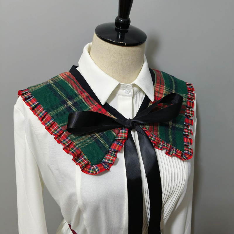 Határokon átnyúló piros és zöld kockás kendő, sötétkék gallérral, műgallérral az amazon AliExpressen