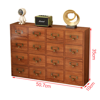 Vintage Ξύλινο Κουτί Αποθήκευσης Τσαγιού με Συρτάρι, Επιτραπέζιο Κουτί Κοσμημάτων, Οργανωτής Αξεσουάρ, Πολυστρωματικό Ορθογώνιο, Δεκαέξι Διαμερισμάτων, Μασίφ Ξύλο