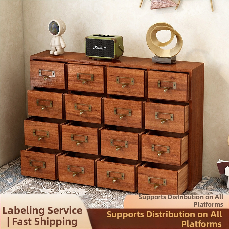 Vintage fa fiókos teatároló doboz asztali ékszerdoboz kiegészítő szervező többrétegű téglalap alakú tizenhat rekeszes tömör fa