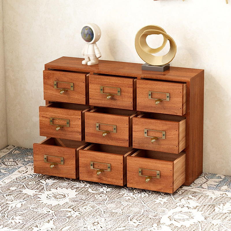 Vintage fa fiókos teatároló doboz asztali ékszerdoboz kiegészítő szervező többrétegű téglalap alakú tizenhat rekeszes tömör fa