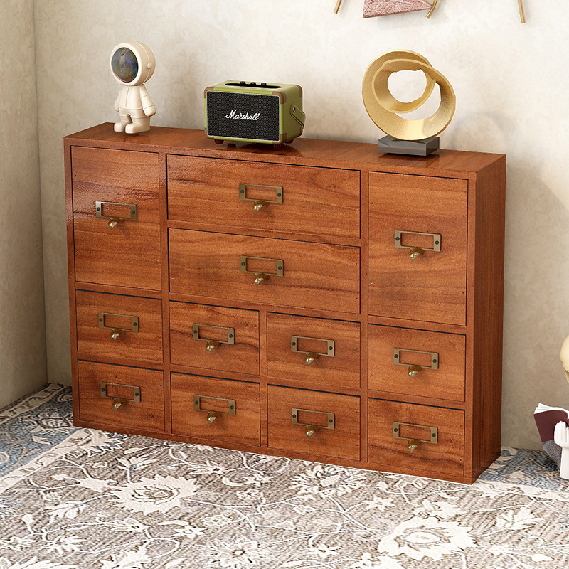 Vintage fa fiókos teatároló doboz asztali ékszerdoboz kiegészítő szervező többrétegű téglalap alakú tizenhat rekeszes tömör fa