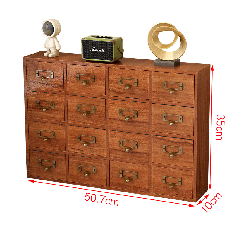 Vintage fa fiókos teatároló doboz asztali ékszerdoboz kiegészítő szervező többrétegű téglalap alakú tizenhat rekeszes tömör fa