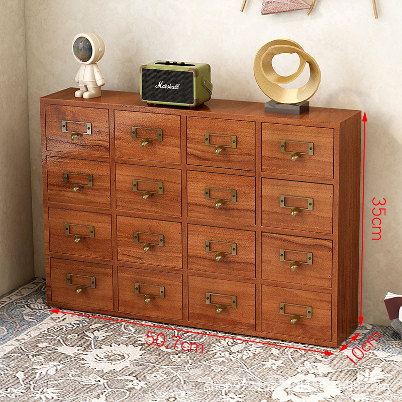 Vintage fa fiókos teatároló doboz asztali ékszerdoboz kiegészítő szervező többrétegű téglalap alakú tizenhat rekeszes tömör fa