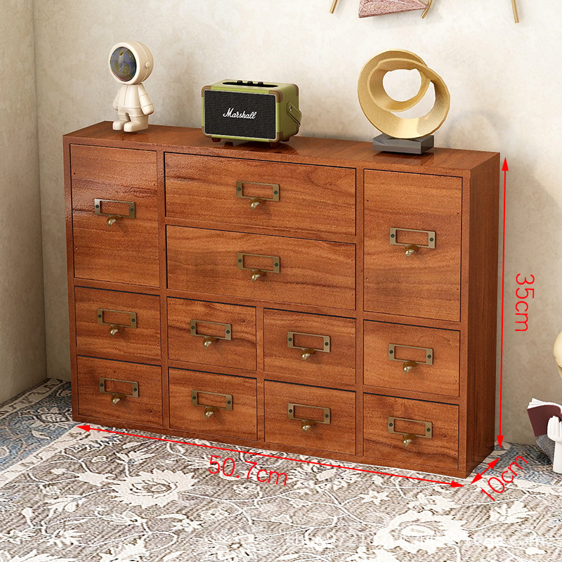 Vintage fa fiókos teatároló doboz asztali ékszerdoboz kiegészítő szervező többrétegű téglalap alakú tizenhat rekeszes tömör fa