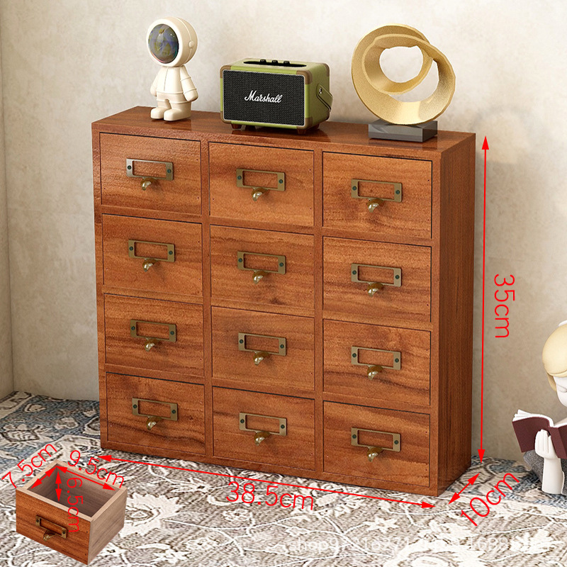 Vintage fa fiókos teatároló doboz asztali ékszerdoboz kiegészítő szervező többrétegű téglalap alakú tizenhat rekeszes tömör fa