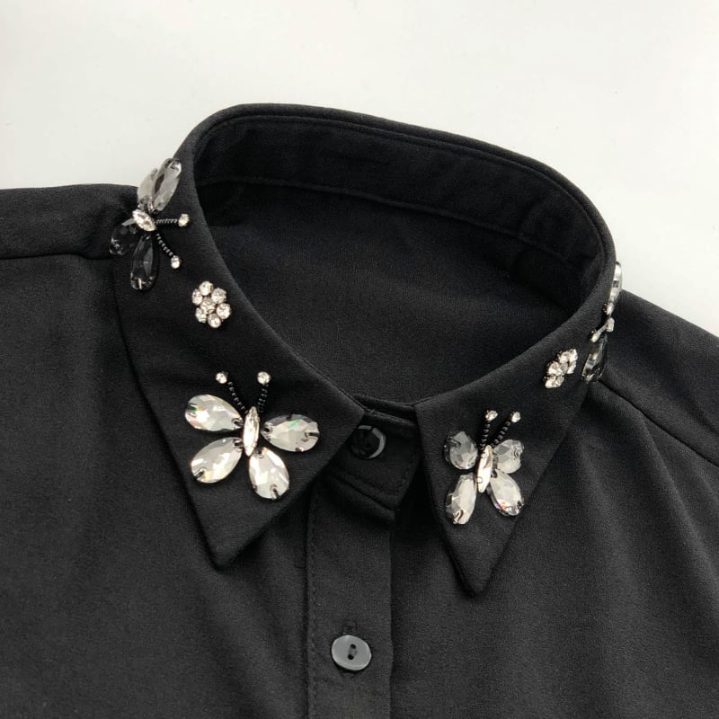 „Butterfly“ kūrybinio dizaino butikinė netikra apykaklė, grynai rankomis siūta butikinė marškinėlių apykaklė, moteriška aukščiausios klasės apykaklė