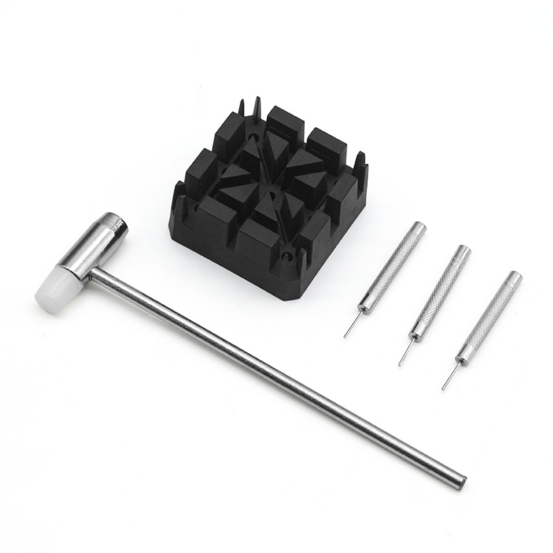 5 viename laikrodžio išardymo įrankis, plieninis dirželis, kombinuotas kostiumas, plaktukas, ryžių formos sėdynės perforavimo adata, išardymo įrankis, diržo išardymo įrankis be pakuotės.