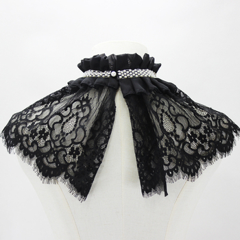 Moteriška tarpvalstybinė pavasario rudens žiemos skara su netikra apykakle, karoliukais ir nėriniais, dekoratyvine apykakle, raukta, klostuota aukšta apykakle.