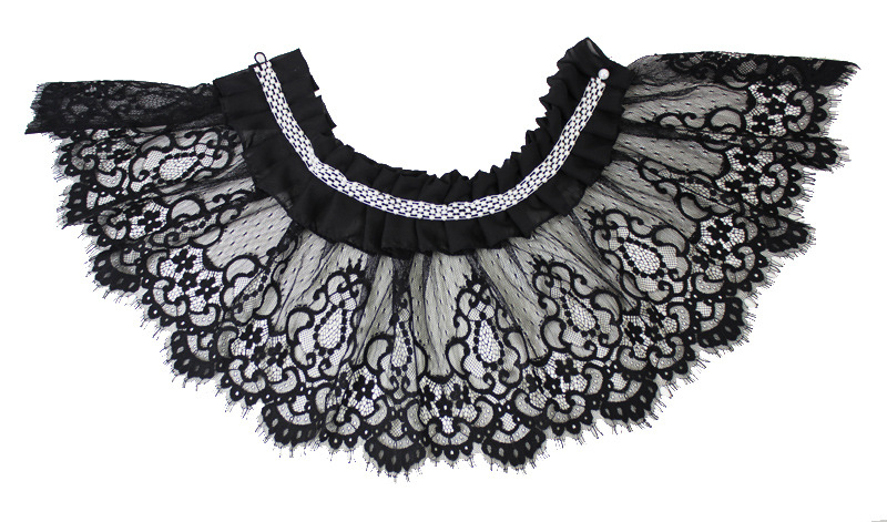 Moteriška tarpvalstybinė pavasario rudens žiemos skara su netikra apykakle, karoliukais ir nėriniais, dekoratyvine apykakle, raukta, klostuota aukšta apykakle.