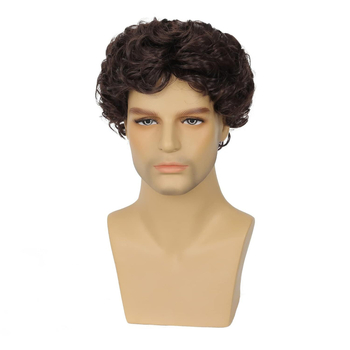 Väliskaubanduse uued parukad Euroopa ja Ameerika meeste pruunist keemilisest kiust peakatted, lühikesed lokkis juuksed, kohevad väikesemahulised parukad, tootjad