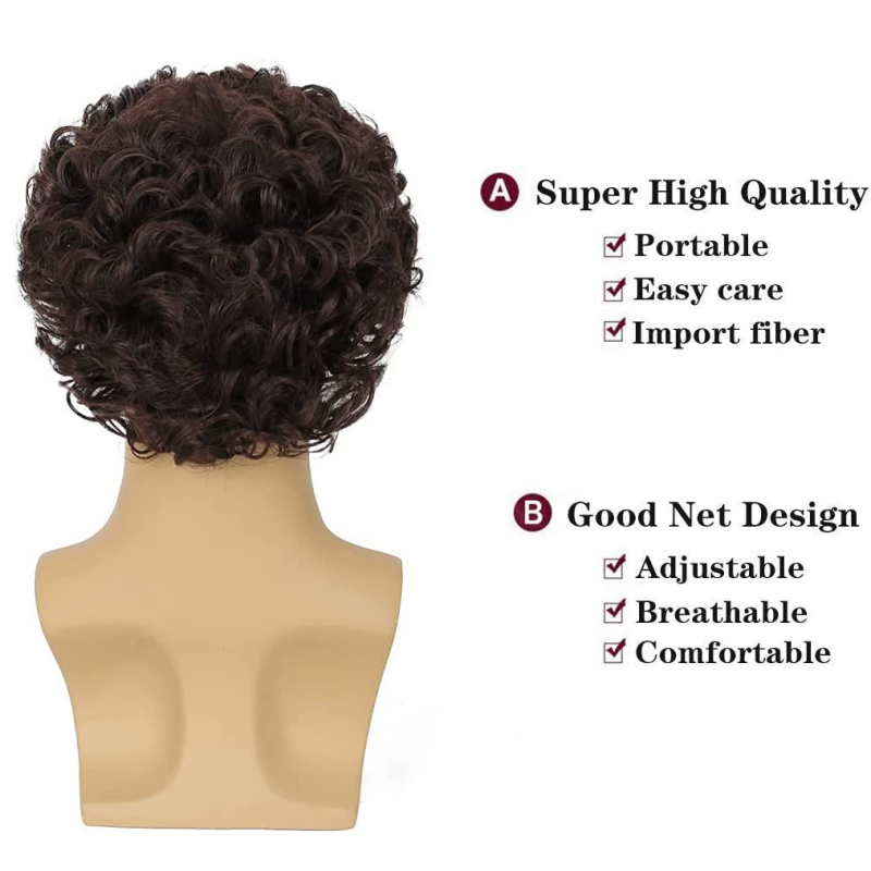 Väliskaubanduse uued parukad Euroopa ja Ameerika meeste pruunist keemilisest kiust peakatted, lühikesed lokkis juuksed, kohevad väikesemahulised parukad, tootjad