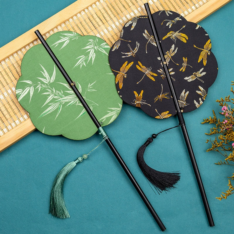 Antiikne noolega bambusest vöölehvik, Hanfu grupilehvik, Hiina stiilis tutiga lokkiv kokkupandav lehvik, klassikaline kaasaskantav vöölehvik