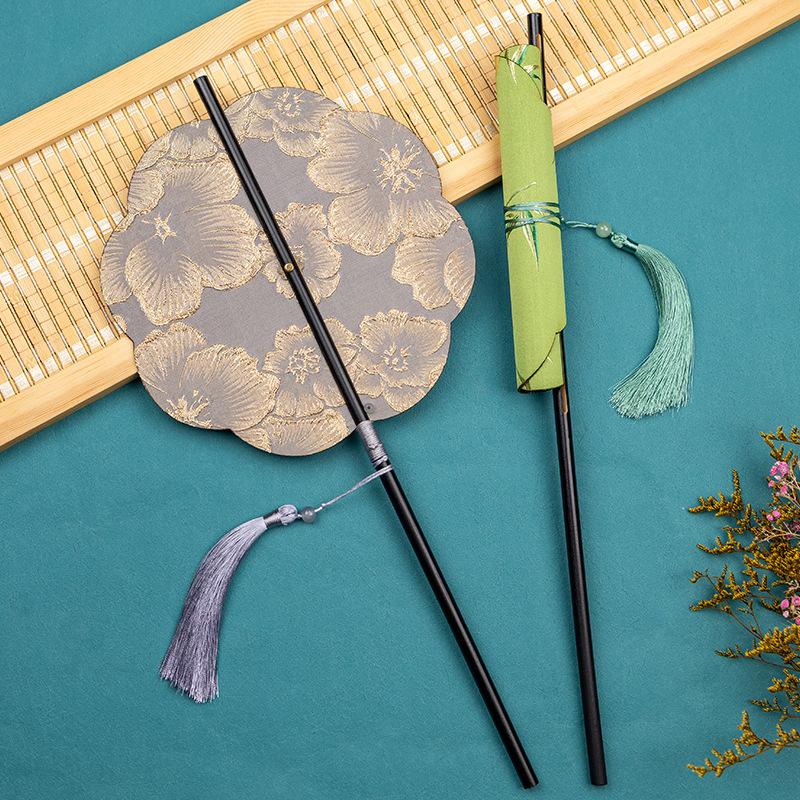 Античен бамбуков ветрилообразен вентилатор за кръста Hanfu, китайски стил с пискюл, сгъваем, класически преносим