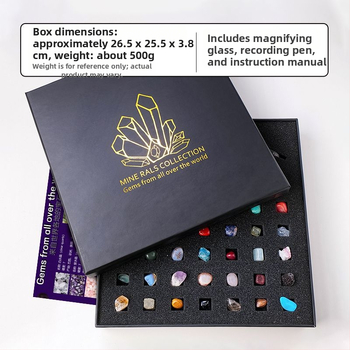 43 liiki looduslikku kristalli toorkivist poolvääriskivi mineraalide standardkomplekt jade-agaati lastele mõeldud populaarteadusliku õpetuse kinkekarbis