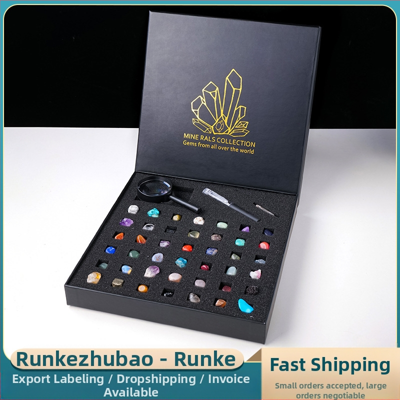 43 liiki looduslikku kristalli toorkivist poolvääriskivi mineraalide standardkomplekt jade-agaati lastele mõeldud populaarteadusliku õpetuse kinkekarbis
