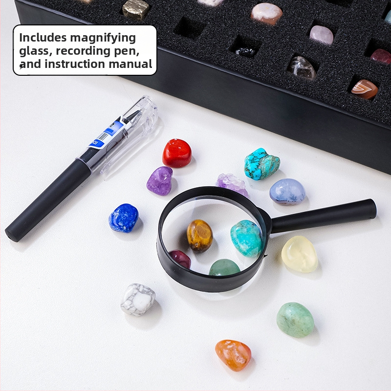 43 вида естествен кристал, суров камък, полускъпоценен камък, минерал, стандартен комплект от нефритен ахат, детска популярна наука, подаръчна кутия