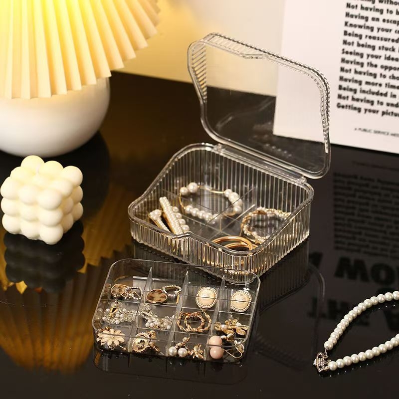 Ékszerek kétrétegű átlátszó többfunkciós rekeszes tárolódoboz fülbevalók fülbevalók gyűrű nyaklánc praktikus ékszercsomagoló doboz