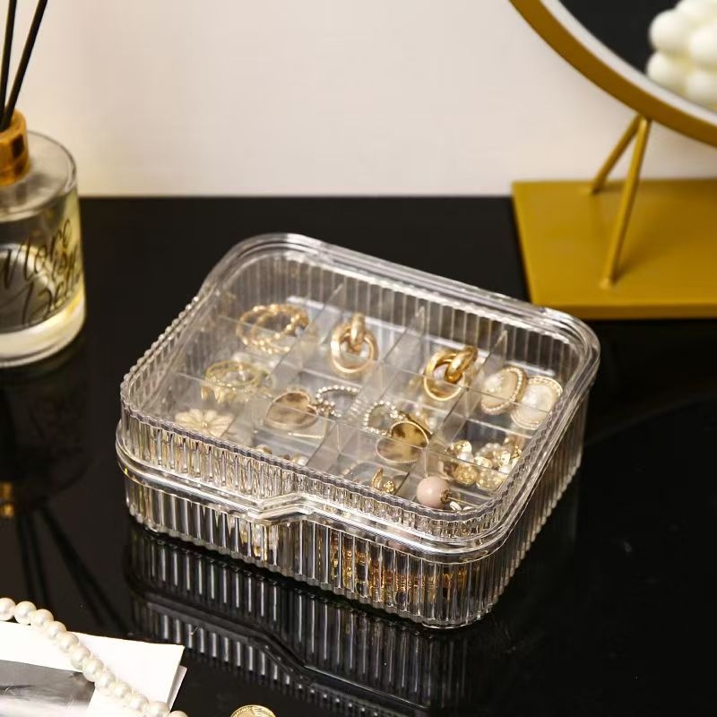 Ékszerek kétrétegű átlátszó többfunkciós rekeszes tárolódoboz fülbevalók fülbevalók gyűrű nyaklánc praktikus ékszercsomagoló doboz