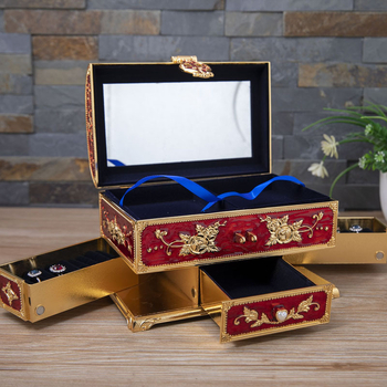 Fém kreatív esküvői ékszerdoboz többrétegű nagy kapacitású ékszertároló doboz fogantyú tükörrel, kiváló minőségű érzetet