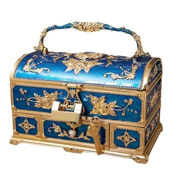 Fém kreatív esküvői ékszerdoboz többrétegű nagy kapacitású ékszertároló doboz fogantyú tükörrel, kiváló minőségű érzetet