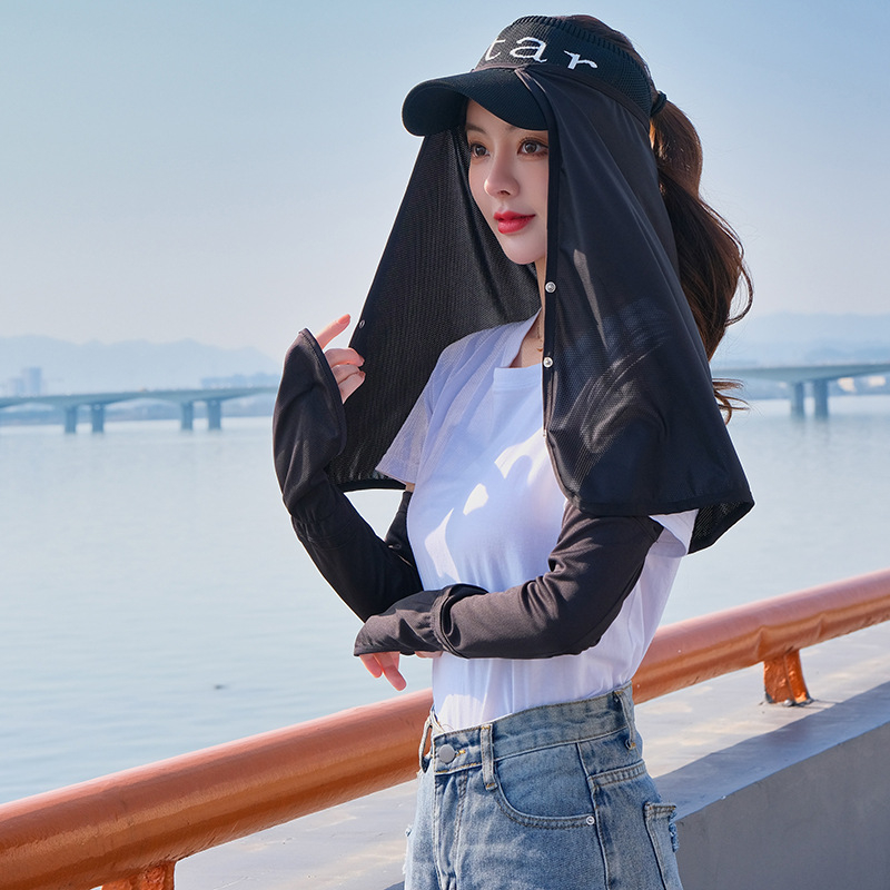 Suvine õues kasutatav päikesemütsi lõng, päikesekardin, ratsutamine, jäävarrukas, golf, kalapüük, päikeseloori sall, jäävarrukate komplekt