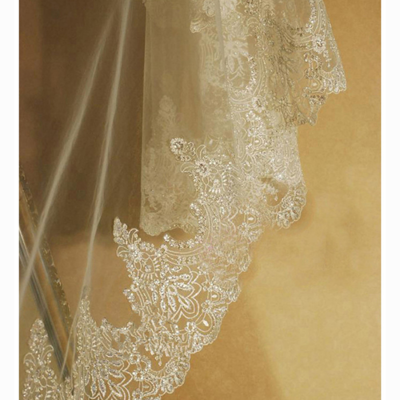 Амазонска булчинска сватбена рокля Воал еднослойна марля дантелена тиара мюсюлмански тюрбан църковен стил дълъг воал