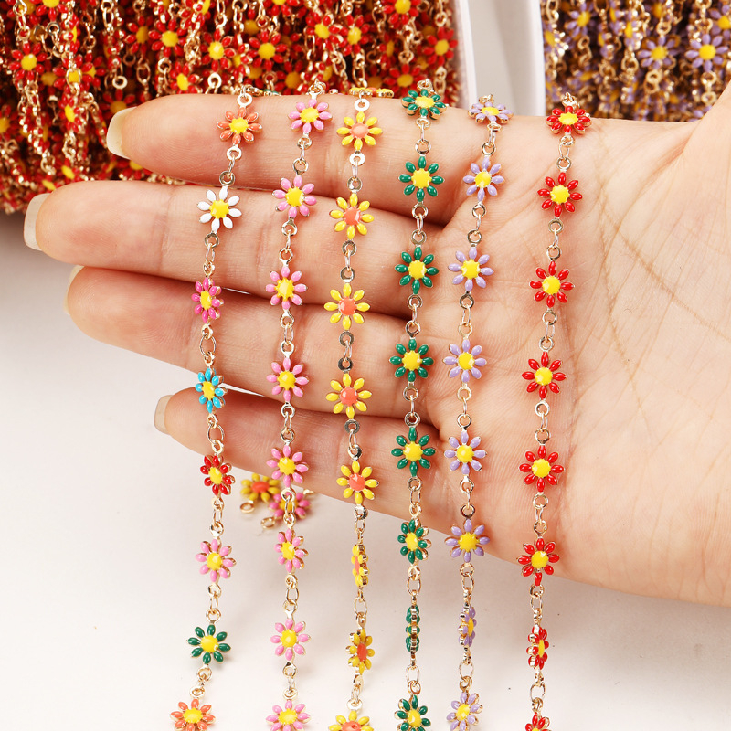 Värviline päevalillest metallkett DIY dekoratiivsed aksessuaarid aluskett vaskketiga naiste kaelakee Y20