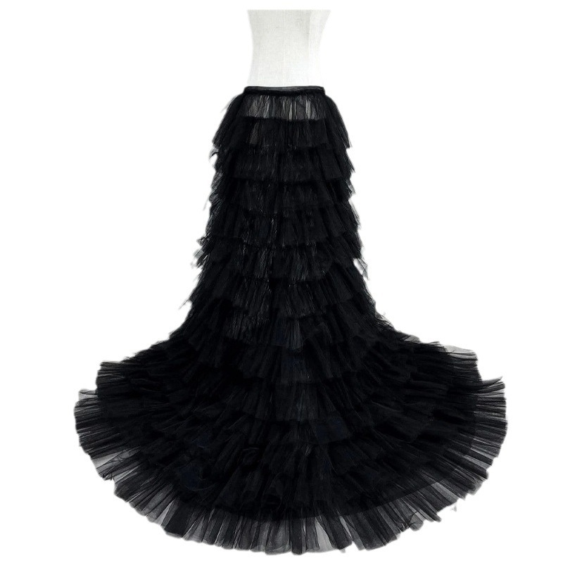 Eiropas un Amerikas pārrobežu garie sieta šūšanas kūkas svārki ar seksīgu, universālu mežģīņu augstu jostasvietu un krokotu tutu svārkiem