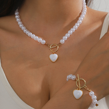 Cercei francezi de înaltă calitate cu perle imitație, brățară, colier, bijuterii, costum de mireasă, nuntă, petrecere, colocare