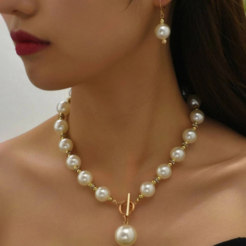 Cercei francezi de înaltă calitate cu perle imitație, brățară, colier, bijuterii, costum de mireasă, nuntă, petrecere, colocare