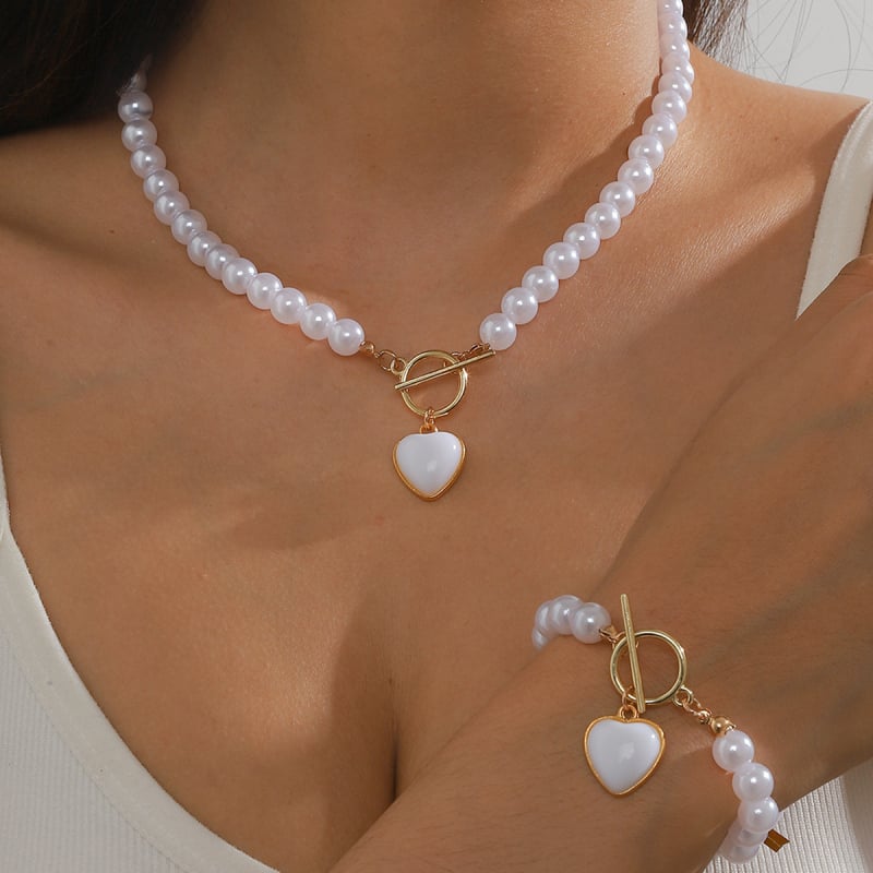 Cercei francezi de înaltă calitate cu perle imitație, brățară, colier, bijuterii, costum de mireasă, nuntă, petrecere, colocare