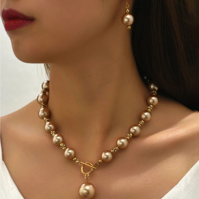 Cercei francezi de înaltă calitate cu perle imitație, brățară, colier, bijuterii, costum de mireasă, nuntă, petrecere, colocare