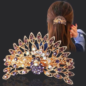 Korėjietiško stiliaus plaukų segtukas, didelis spyruoklinis segtukas, povo spalvos, universalus plaukų segtukas, šoninis segtukas, plaukų aksesuarai, galvos apdangalas, plaukų gėlė