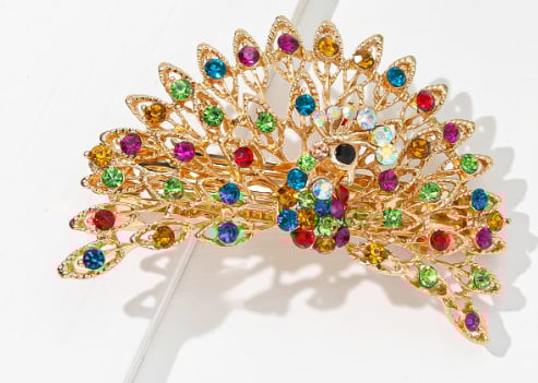 Korėjietiško stiliaus plaukų segtukas, didelis spyruoklinis segtukas, povo spalvos, universalus plaukų segtukas, šoninis segtukas, plaukų aksesuarai, galvos apdangalas, plaukų gėlė