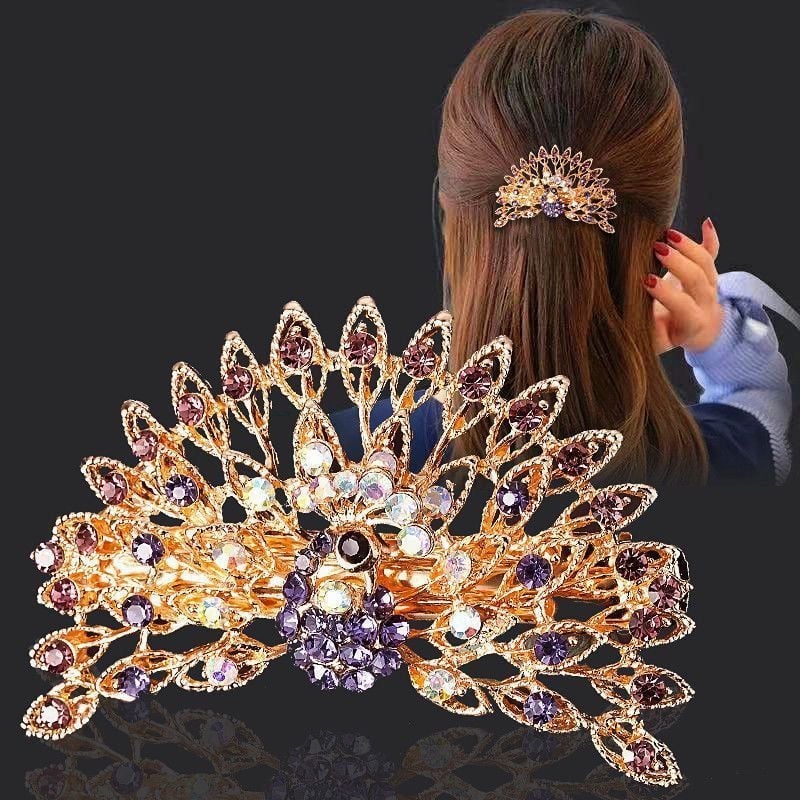 Korėjietiško stiliaus plaukų segtukas, didelis spyruoklinis segtukas, povo spalvos, universalus plaukų segtukas, šoninis segtukas, plaukų aksesuarai, galvos apdangalas, plaukų gėlė