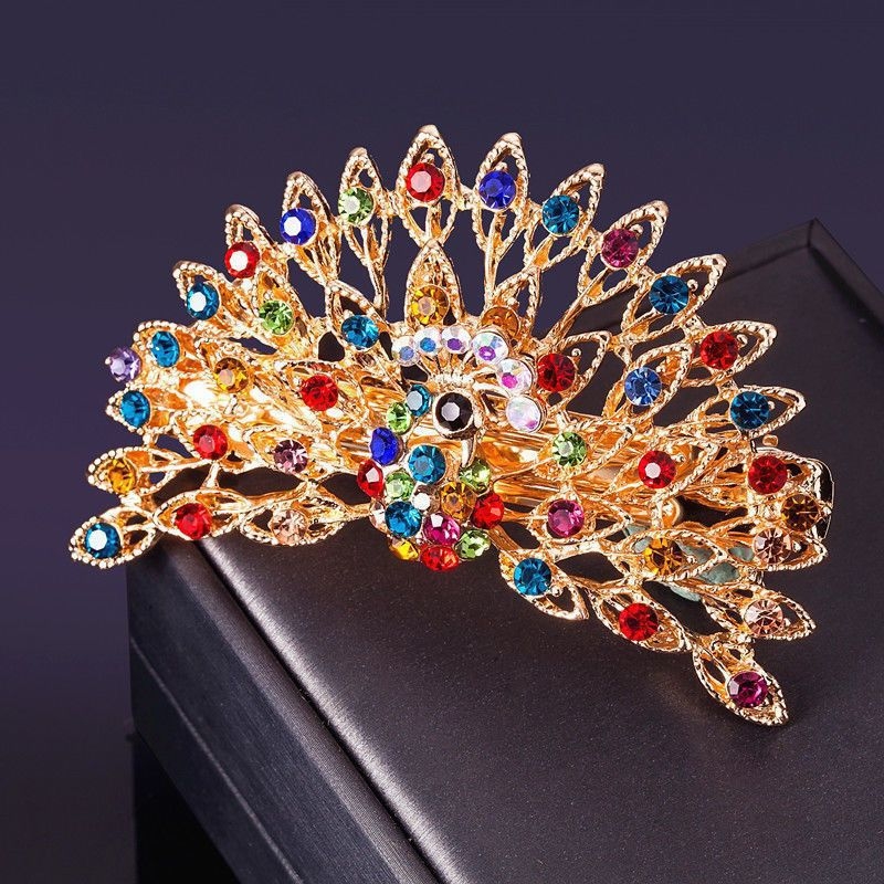 Korėjietiško stiliaus plaukų segtukas, didelis spyruoklinis segtukas, povo spalvos, universalus plaukų segtukas, šoninis segtukas, plaukų aksesuarai, galvos apdangalas, plaukų gėlė