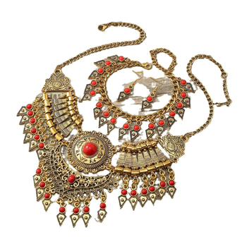 Colier retro cu ciucuri, stil etnic Xizang, trei piese, european și american, cu brățară, pulover, lanț, claviculă, costum