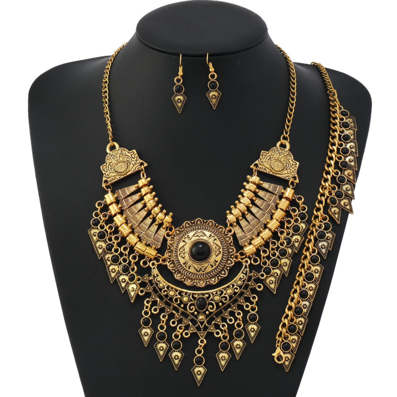 Colier retro cu ciucuri, stil etnic Xizang, trei piese, european și american, cu brățară, pulover, lanț, claviculă, costum