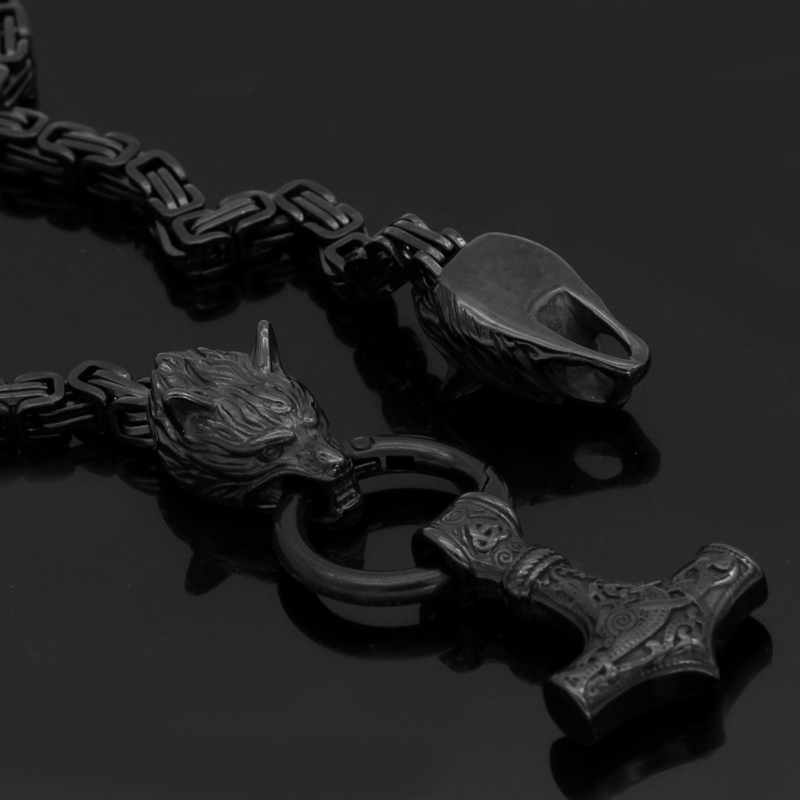 Külkereskedelmi, határokon átnyúló viking kelta farkas, Odin, Thor kalapácsa nyaklánc, rozsdamentes acél, négyzet alakú császári láncékszer