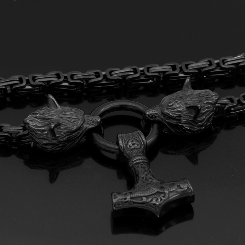 Külkereskedelmi, határokon átnyúló viking kelta farkas, Odin, Thor kalapácsa nyaklánc, rozsdamentes acél, négyzet alakú császári láncékszer