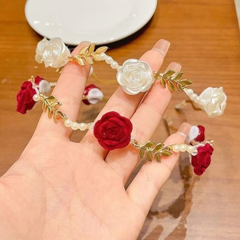 Γαλλική ρετρό κορδέλα μαλλιών με ξηρό τριαντάφυλλο για γυναίκες, υψηλής ποιότητας κορδέλα μαλλιών με μαργαριτάρια σε χρυσό χρώμα, αξεσουάρ μαλλιών για νυφική φουρκέτα