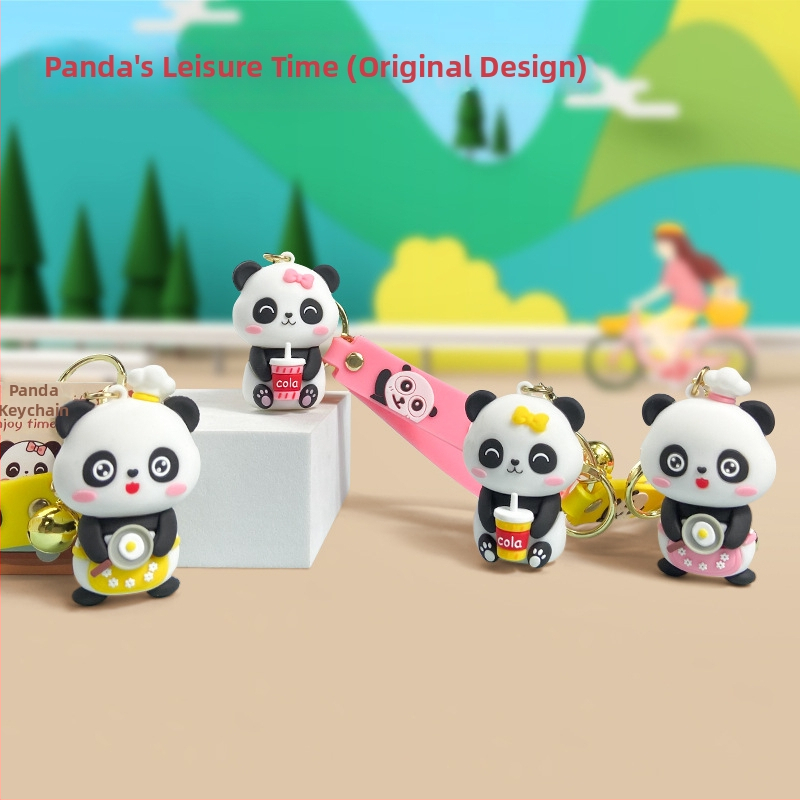 Kľúčenka s autom Panda, bábika, kľúčenka s roztomilým kresleným príveskom, 3D darček, darčeková ozdoba na bábiku, veľkoobchod