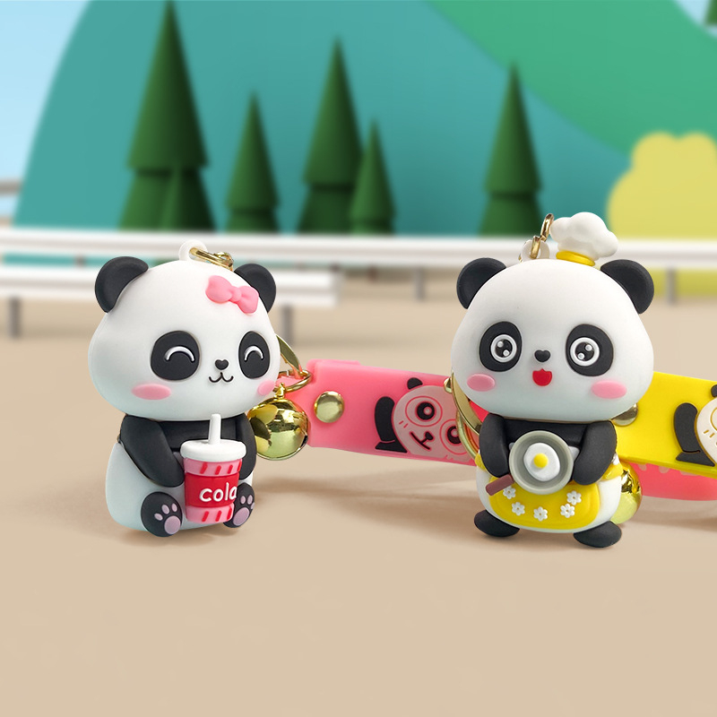 Autós panda kulcstartó baba kulcstartó aranyos rajzfilm medál 3D ajándék ajándék baba dísz nagykereskedelem