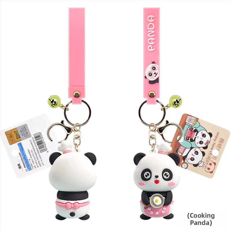 Autós panda kulcstartó baba kulcstartó aranyos rajzfilm medál 3D ajándék ajándék baba dísz nagykereskedelem