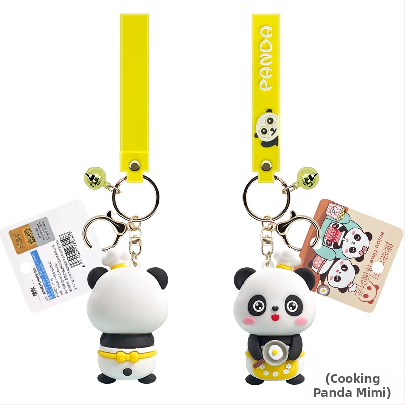 Autós panda kulcstartó baba kulcstartó aranyos rajzfilm medál 3D ajándék ajándék baba dísz nagykereskedelem