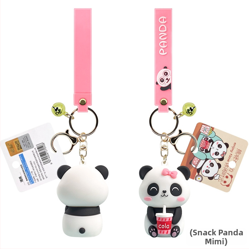 Autós panda kulcstartó baba kulcstartó aranyos rajzfilm medál 3D ajándék ajándék baba dísz nagykereskedelem